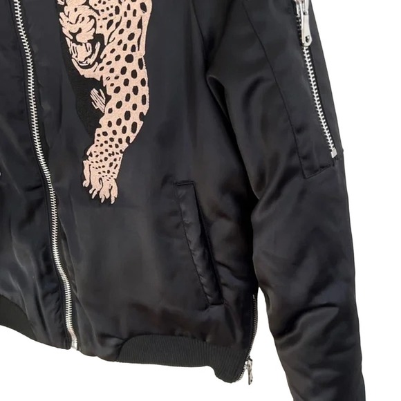 Zoe Karssen Satin Bomber Jacket Leopard Make Me Feel Mighty Reel Size S NWT $325 - Picture 6 of 11